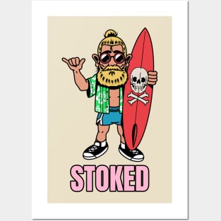 Stoked Surfer Dude Surf Surfing Surfboard Posters and Art